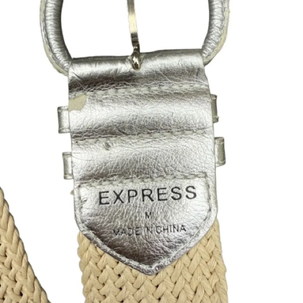 Boho Woven  Belt with Silver/cream Faux Leather Buckle